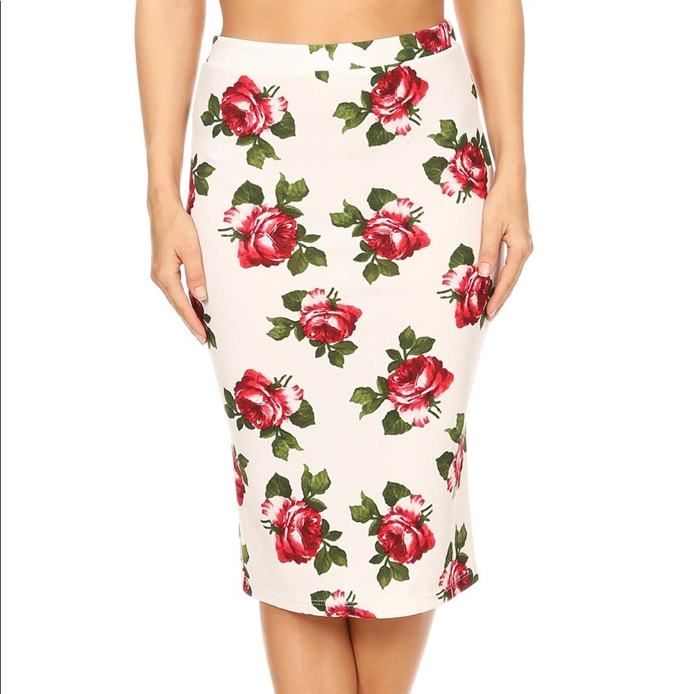 Floral prinred high waisted Skirt S-L